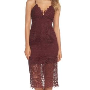 Bardot Burgundy Versailles Lace Pencil Dress